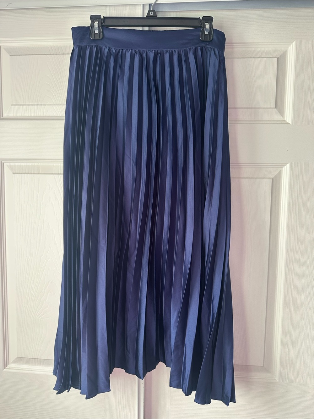 Women's satin Navy Pleated Maxi Skirt - Classic Flow